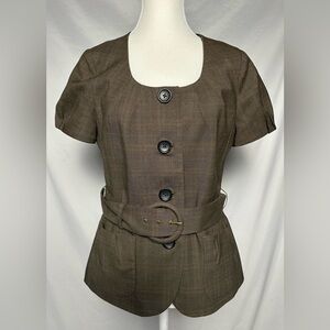 BANANA REPUBLIC Brown Y2K Wool Siren Academia Shot Sleeve Belted Blazer Size 8